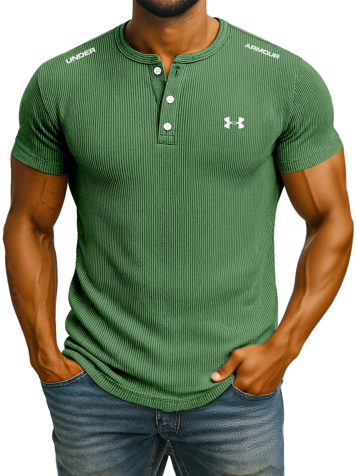 Men's sports casual solid color short-sleeved Henley shirt