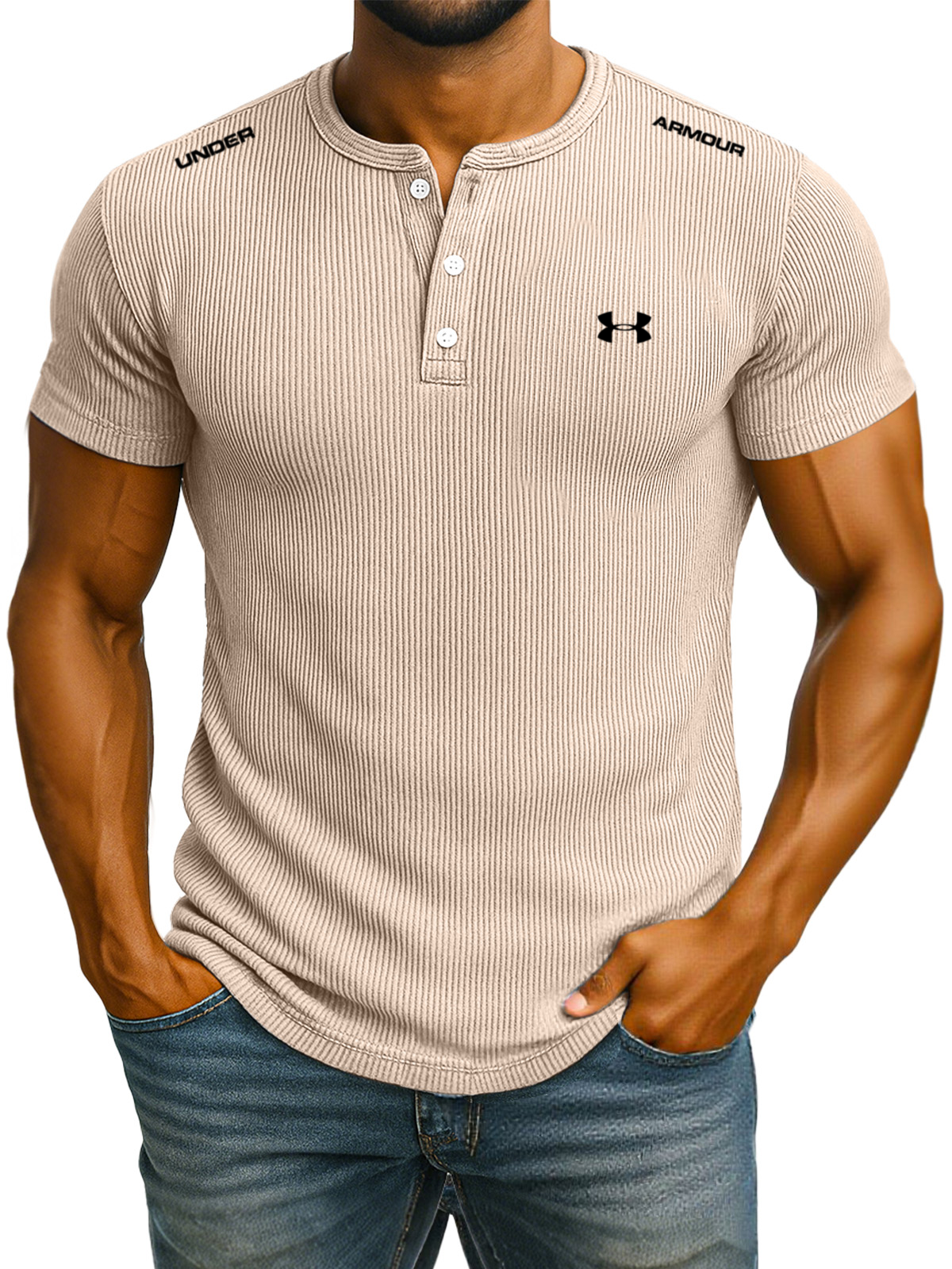 Men's sports casual solid color short-sleeved Henley shirt