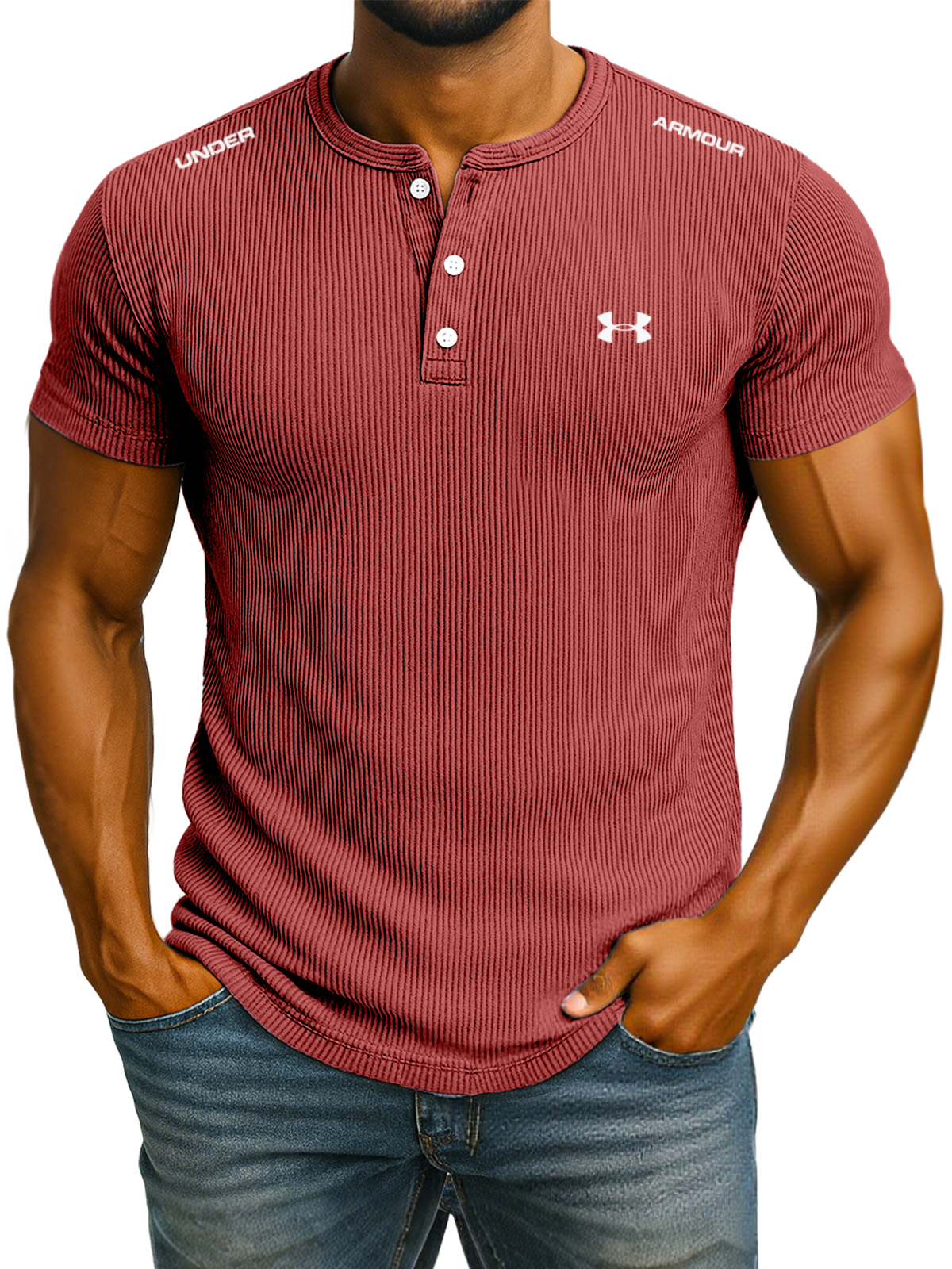 Men's sports casual solid color short-sleeved Henley shirt