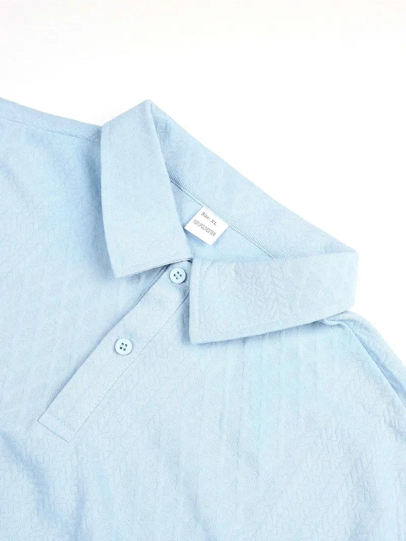 Men's Solid Polo Shirt & Drawstring Waist Shorts Set Cozy Breathable Two-piece