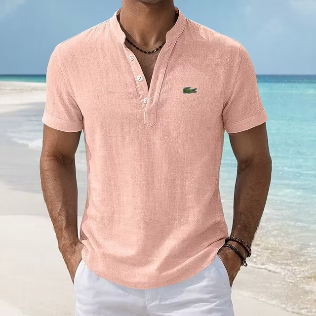 BreezeCraft Cotton Linen Stand Collar Polo