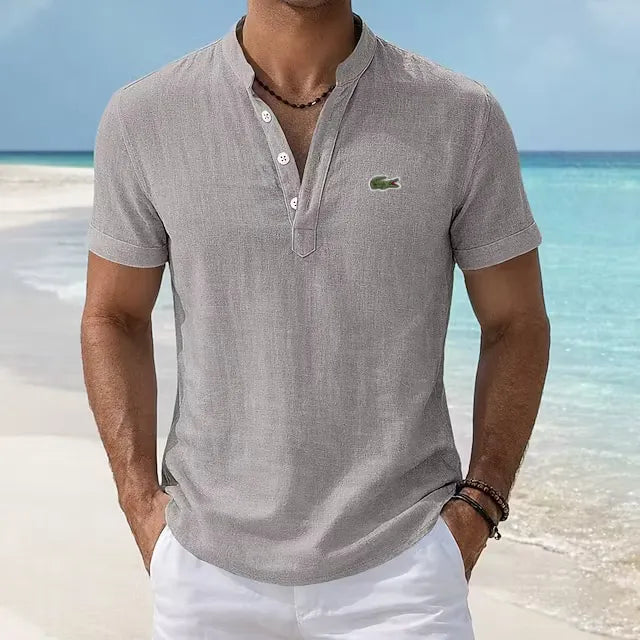 BreezeCraft Cotton Linen Stand Collar Polo