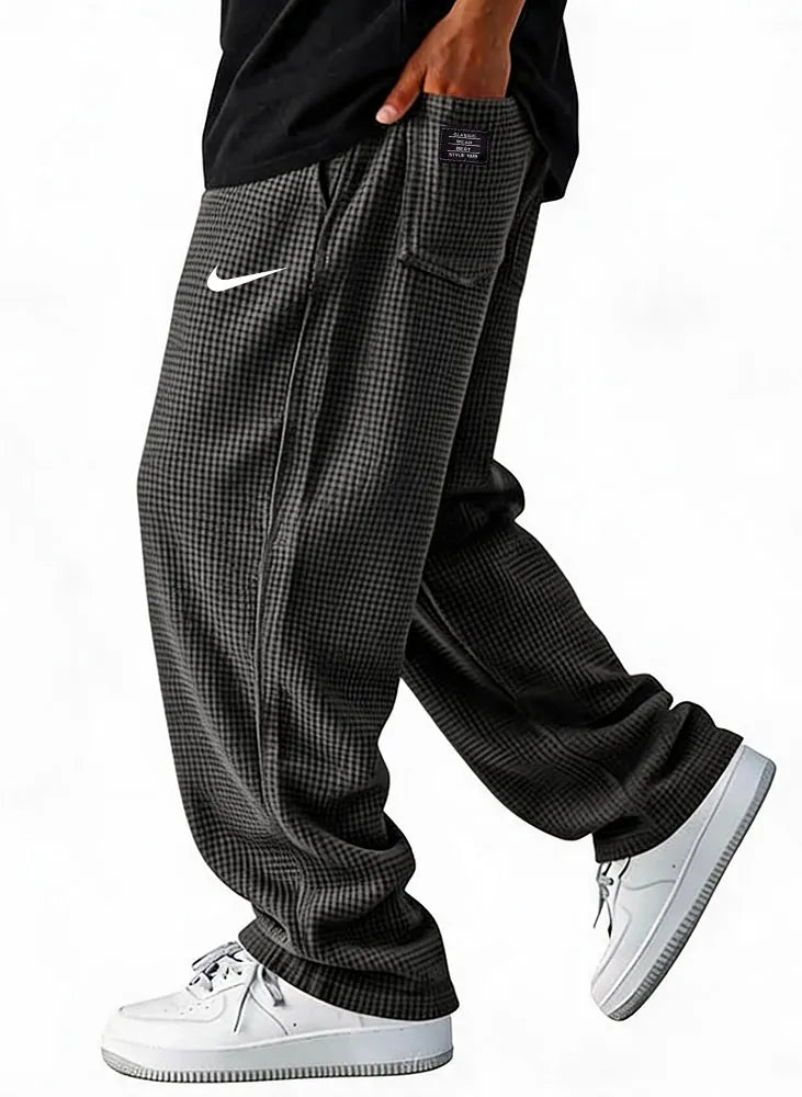 Waffle Grid Wide-Leg Casual Pants