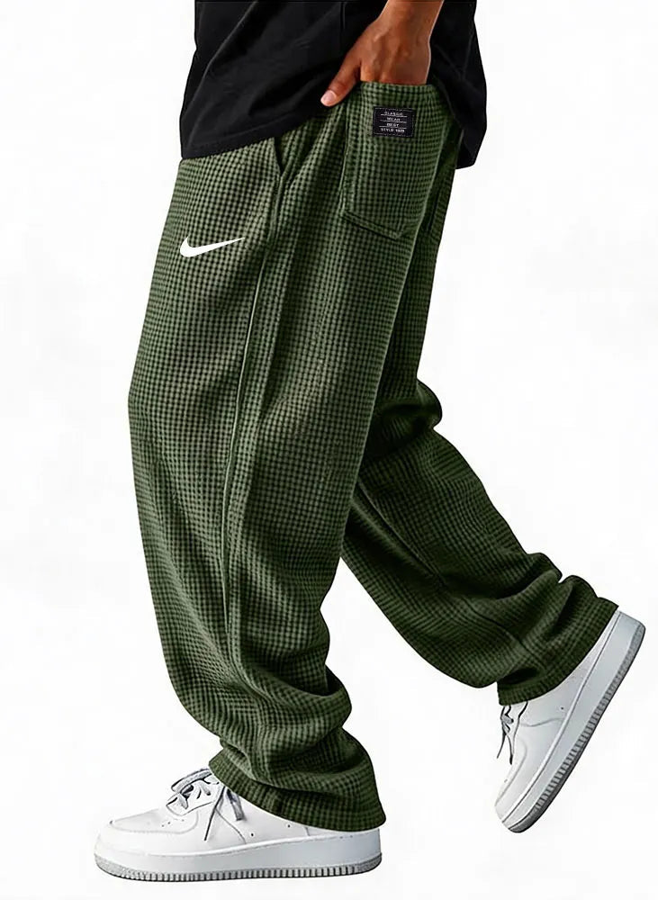 Waffle Grid Wide-Leg Casual Pants