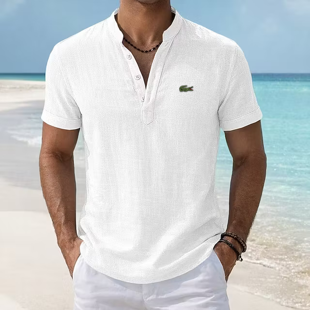 BreezeCraft Cotton Linen Stand Collar Polo