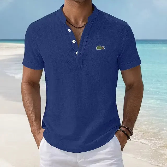 BreezeCraft Cotton Linen Stand Collar Polo