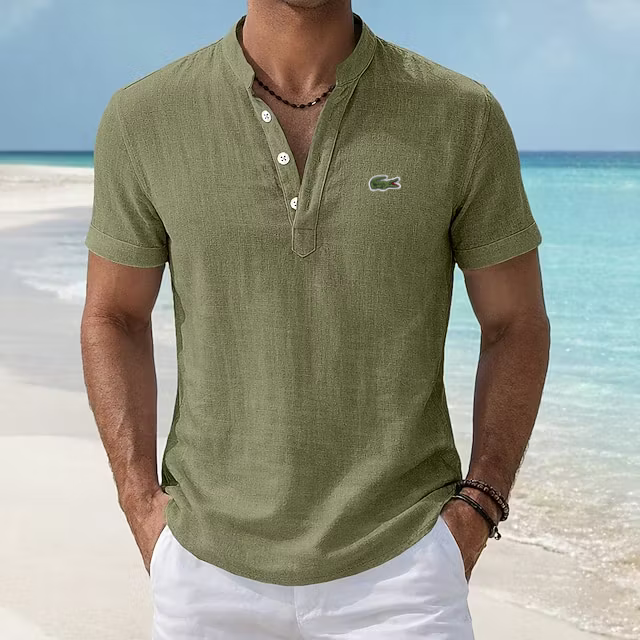 BreezeCraft Cotton Linen Stand Collar Polo