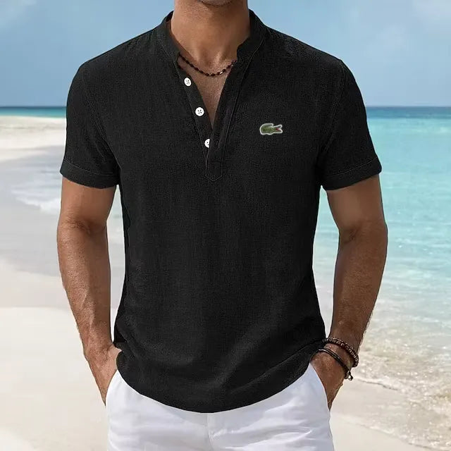 BreezeCraft Cotton Linen Stand Collar Polo