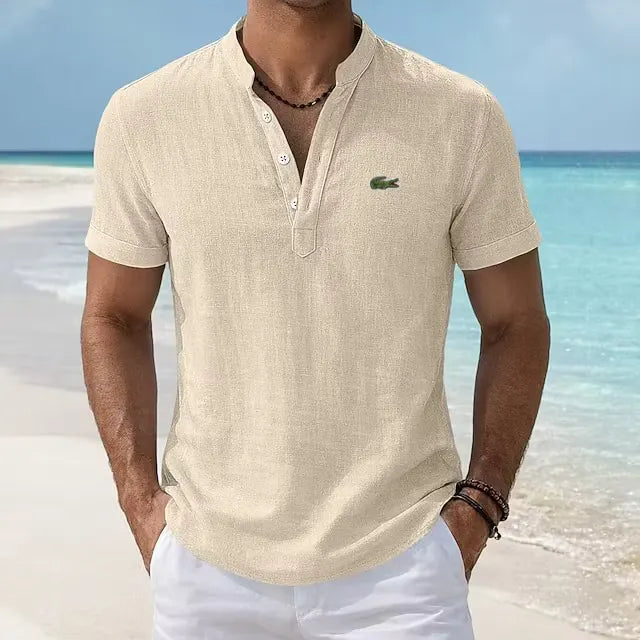 BreezeCraft Cotton Linen Stand Collar Polo