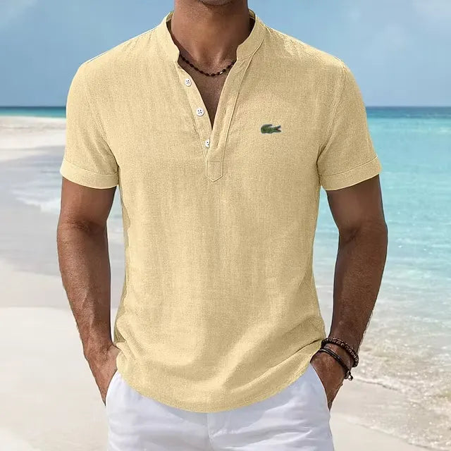 BreezeCraft Cotton Linen Stand Collar Polo