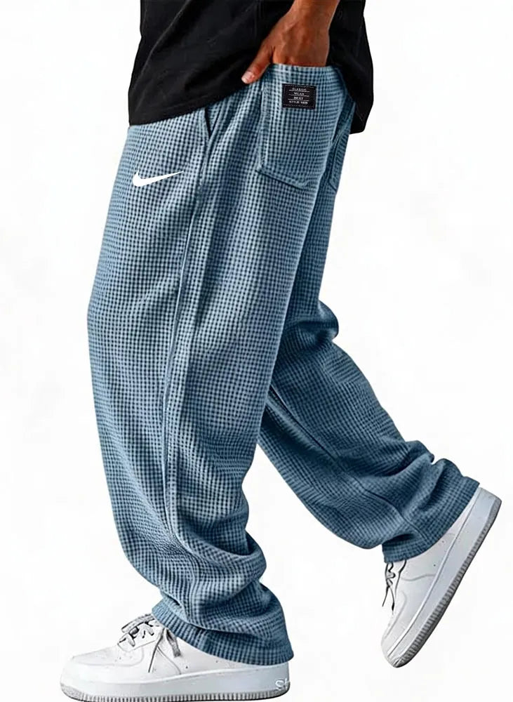 Waffle Grid Wide-Leg Casual Pants